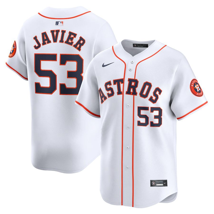 Men Houston Astros 53 Cristian Javier Nike White Home Limited Player MLB Jersey